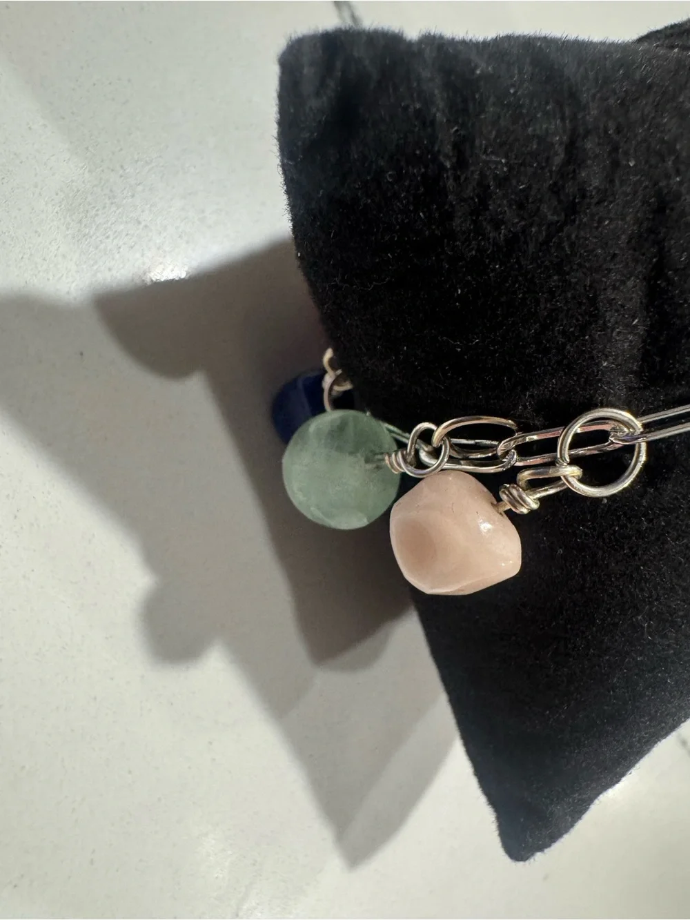 Handmade silver Charm Bracelet with fluorite, lapis and moonstone stone charm